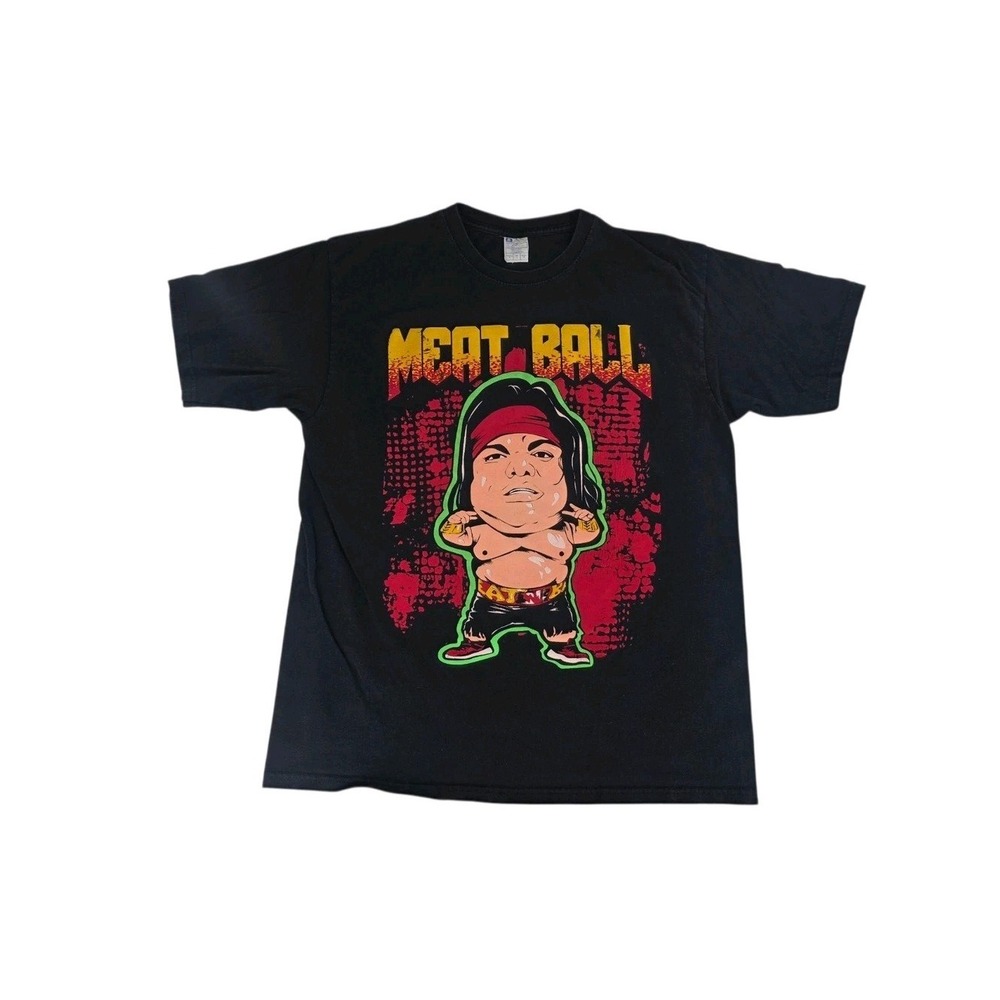 Meat Ball Never Stay Hungry Graphic T-Shirt Mens Large Black Cotton Short Sleeve